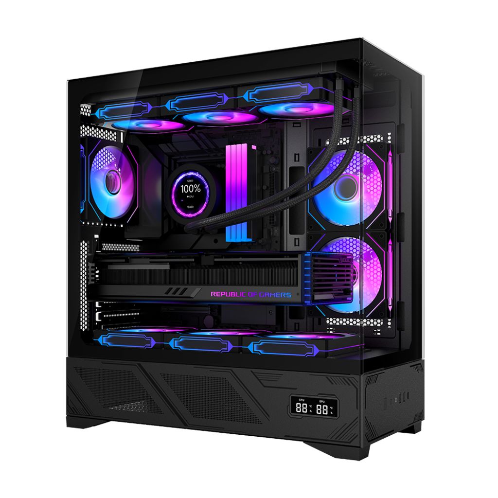 Boitier 220A10 de jeu PC AOJIE avec écran LCD, boîtier de jeu ATX de taille moyenne, boîtier de jeu Micro Desk, châssis de boîtier d'ordinateur en verre trempé